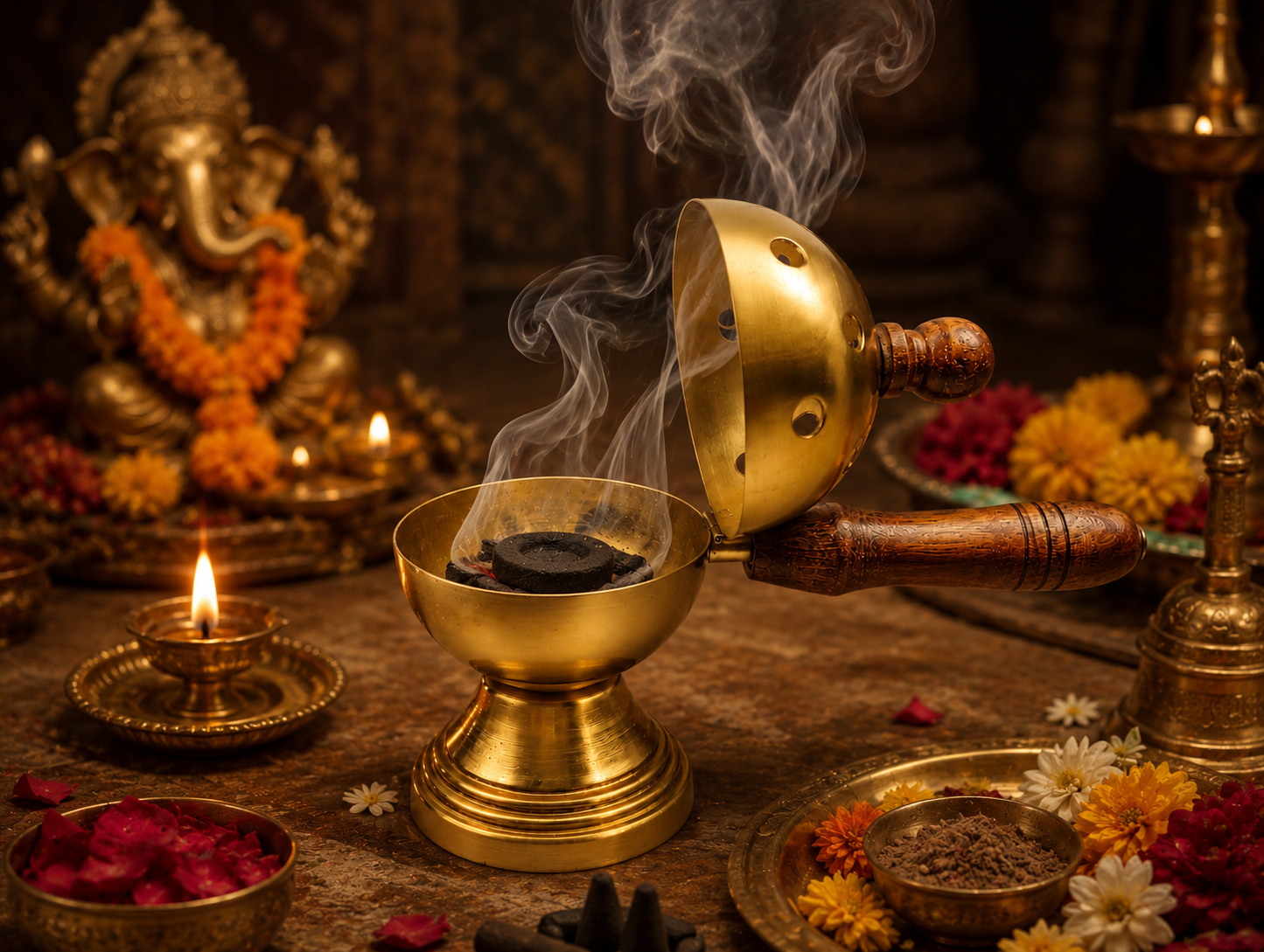 Metal Loban Burner with Wooden Handle