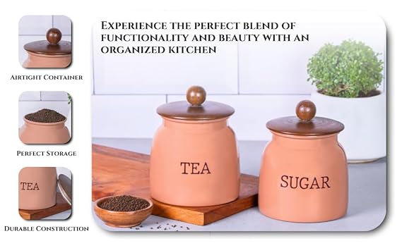Modern Metal Kitchen Canisters Set | Tea Sugar Storage Containers with Lid | Decorative Organizer Jars