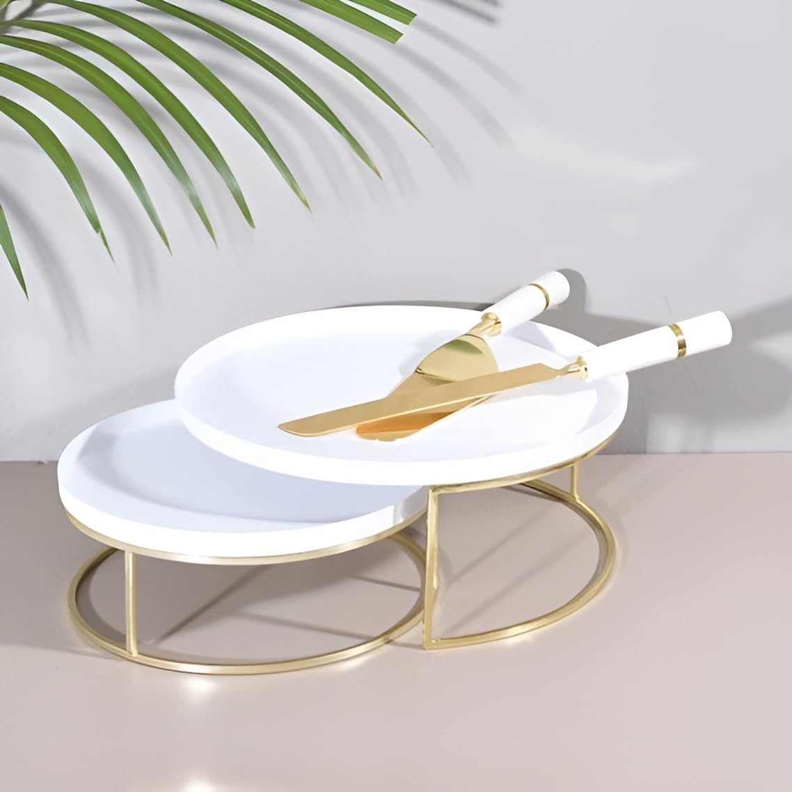 Luxury Dessert Display Stand Set for Cakes, Cupcakes & Pastries | Modern Gold Rim Serving Tray with Elegant Round Pedestal Design | Decorative Party, Bakery & Dining Table Display Stand