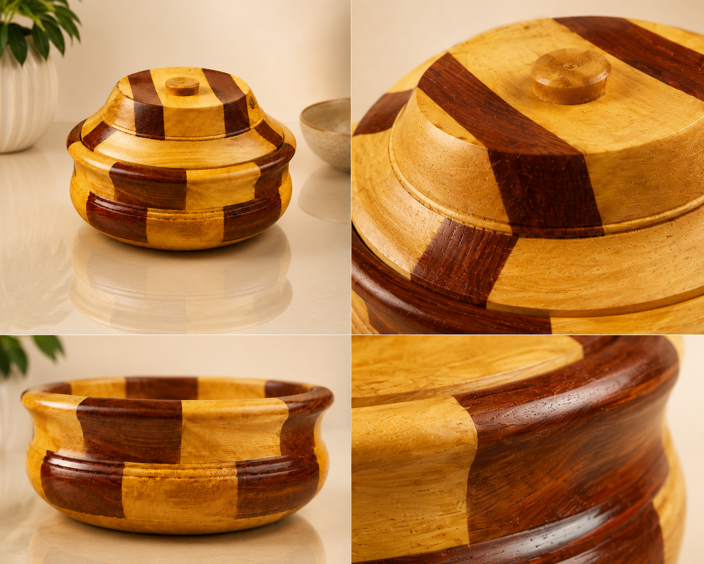 Premium Dual-Tone Wooden Roti Box with Lid for Chapati, Paratha and Bread Storage