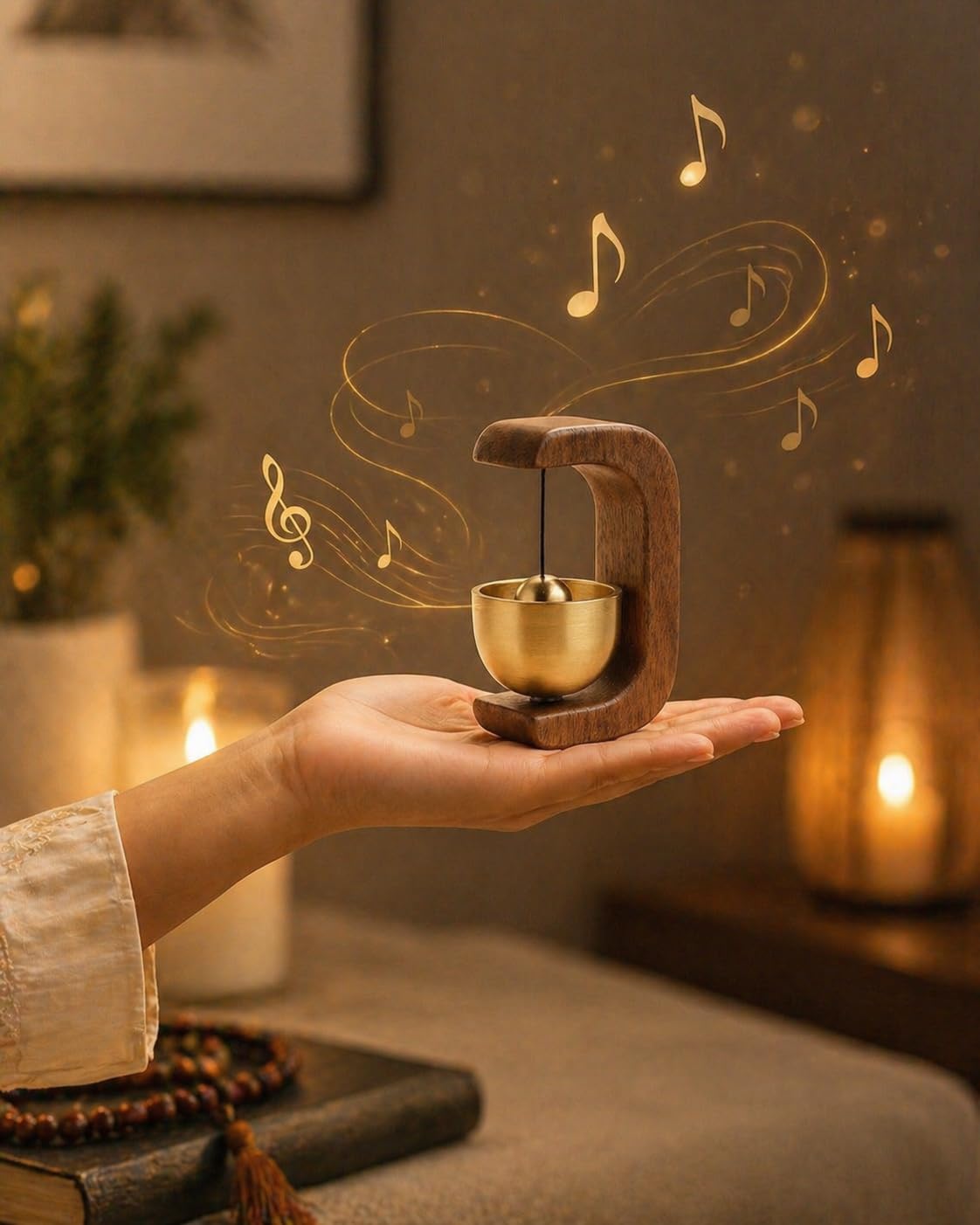 Luxury Wooden Wind Chime Bell for Meditation & Home Decor | Elegant Zen metal Bell Ornament with Minimalist Wooden Design