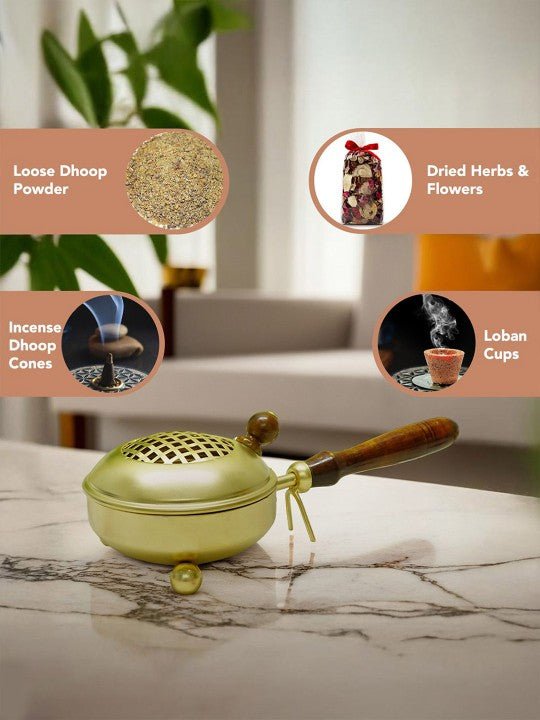 Premium Metal Loban Dani with Wooden Handle | Dhoop Burner for Home Fragrance, Pooja & Meditation