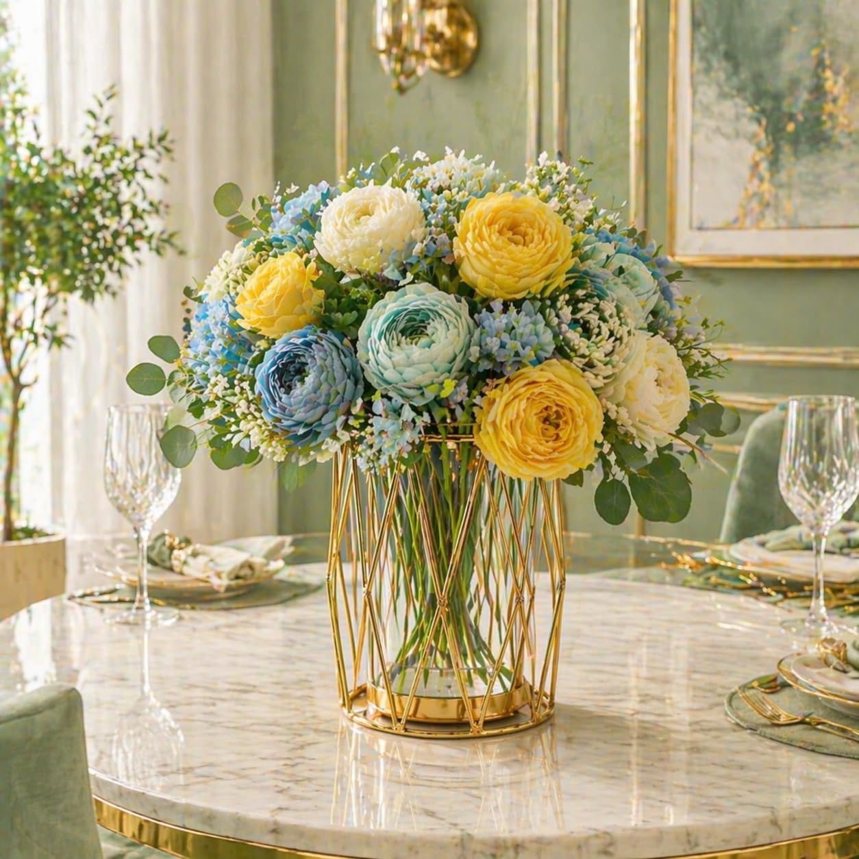 Luxury Gold Vase | Modern Geometric Metal & Glass Decorative Flower Vase for Elegant Home Styling