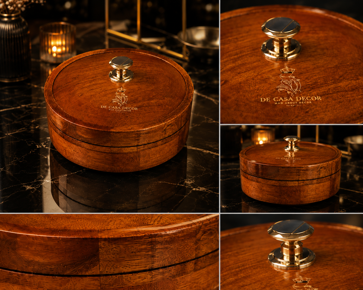 Premium Wooden Roti Box with Lid and Metal Knob for Chapati & Paratha Storage