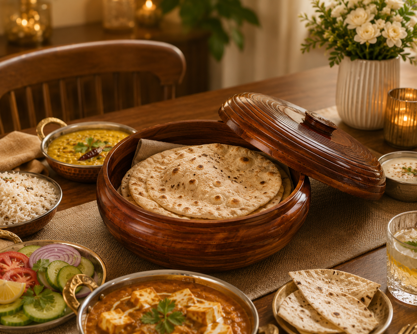 Premium Round Roti Box with Lid – Brown Chapati Storage Container for Kitchen and Dining Table