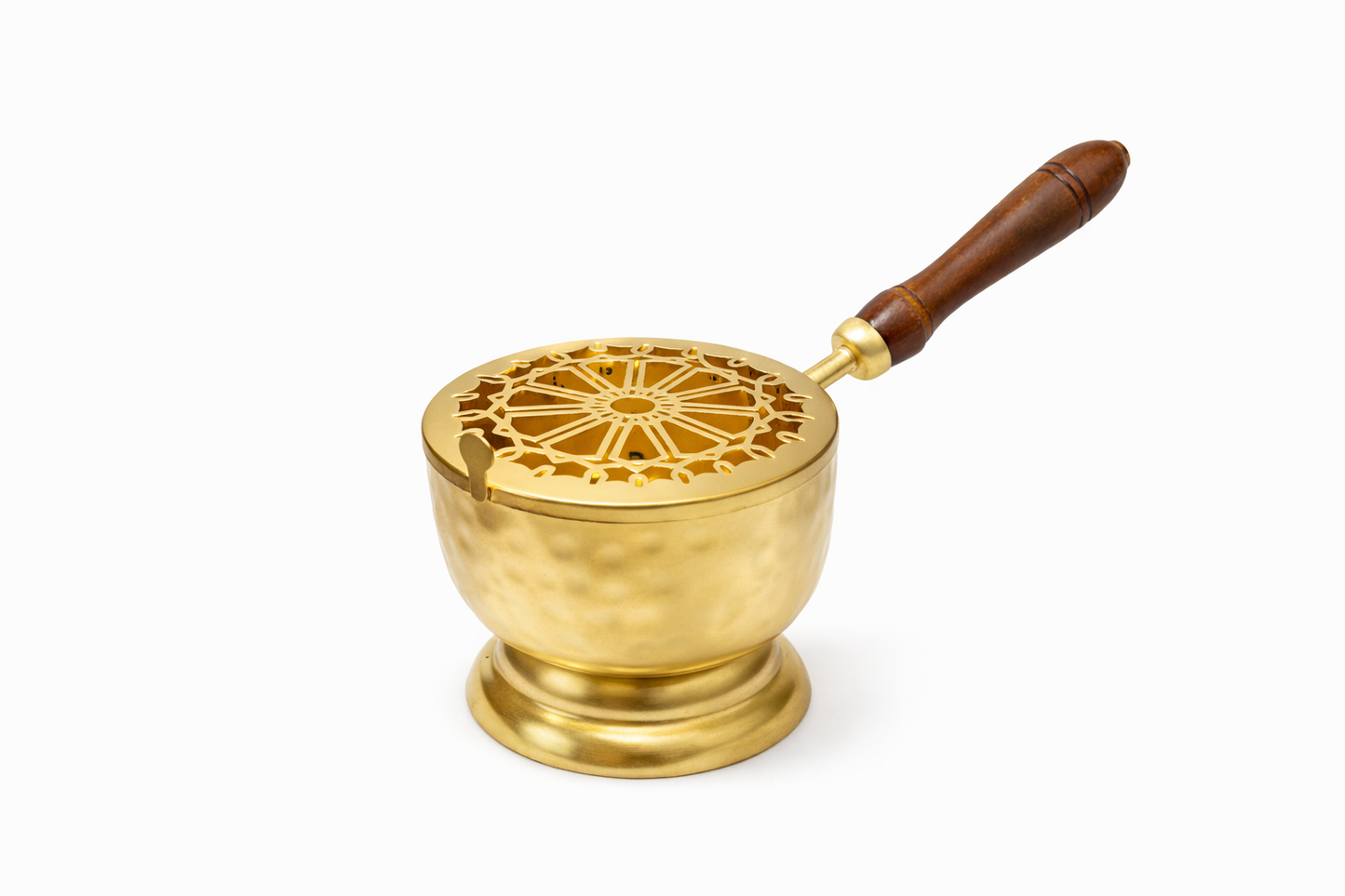 Metal Loban Burner with Wooden Handle | Dhoop Dani for Puja | Flower Design Incense Holder