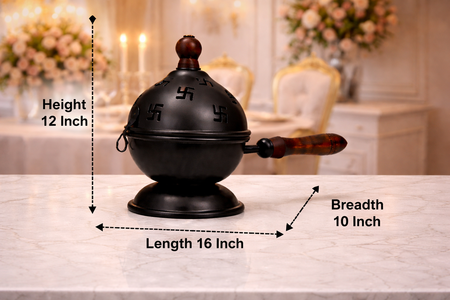 Swastik Black Metal Loban Dhoop Dani with Lid & Stand | Kapoor Dani for Pooja, Havan, Home Temple & Spiritual Fragrance | Decorative Incense Burner