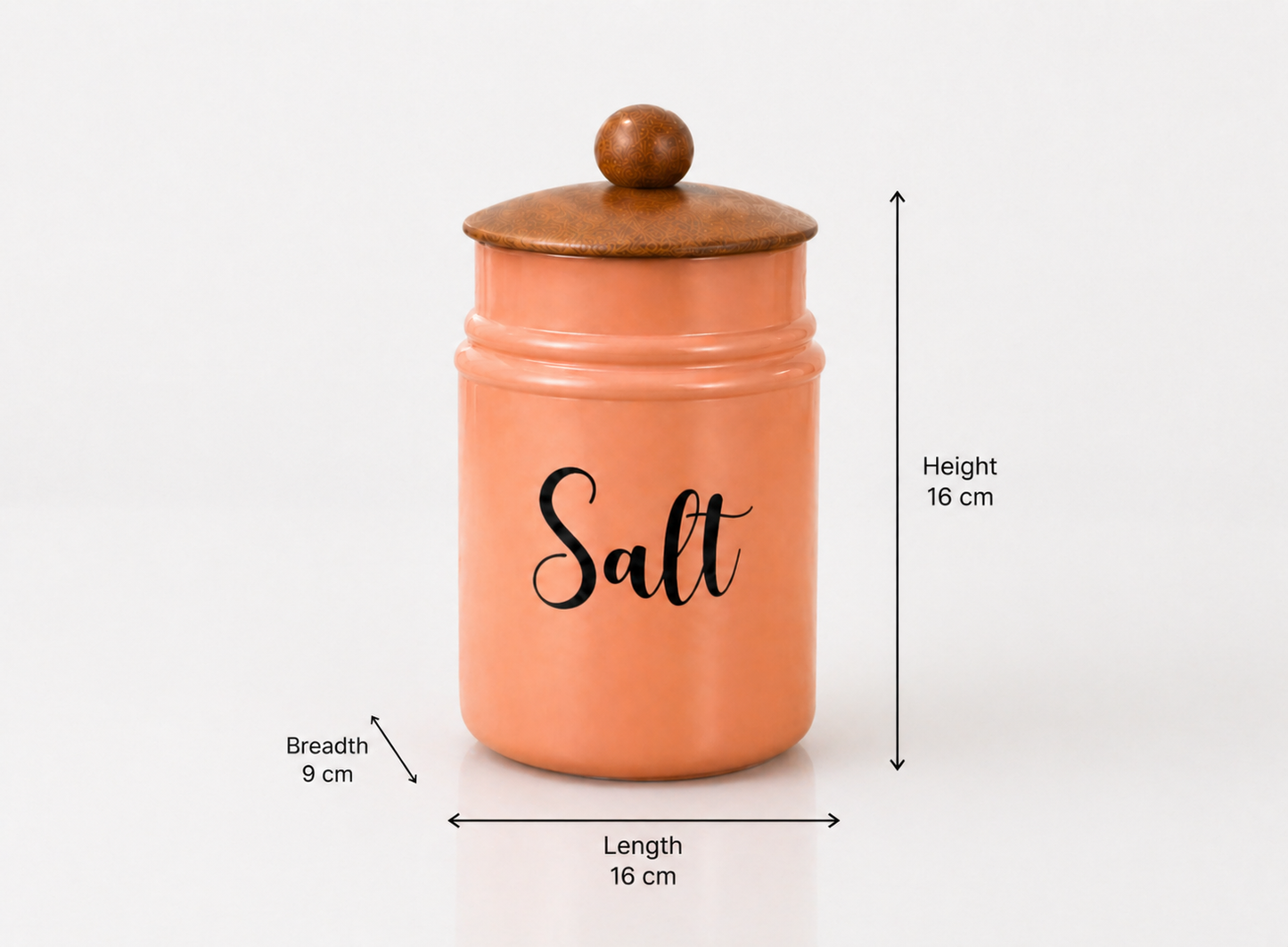 Pink Metal Storage Jar with Wooden Lid | Salt Container for Kitchen | Stylish Airtight Canister | Countertop Organizer | Modern Home & Kitchen Decor