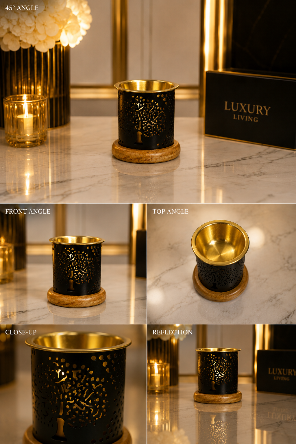 Tree Design Oil Burner with Golden Bowl