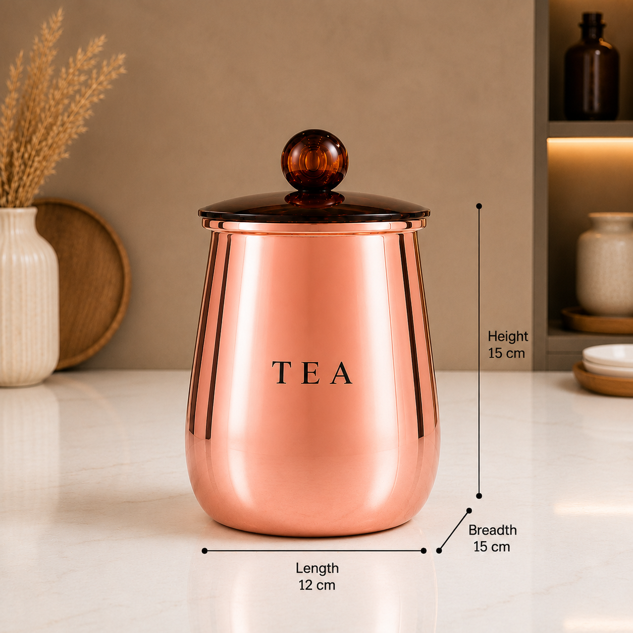 Premium Silver and Copper-Finish Metal Tea Sugar Storage Container Set of 2 with Decorative Knob Lids