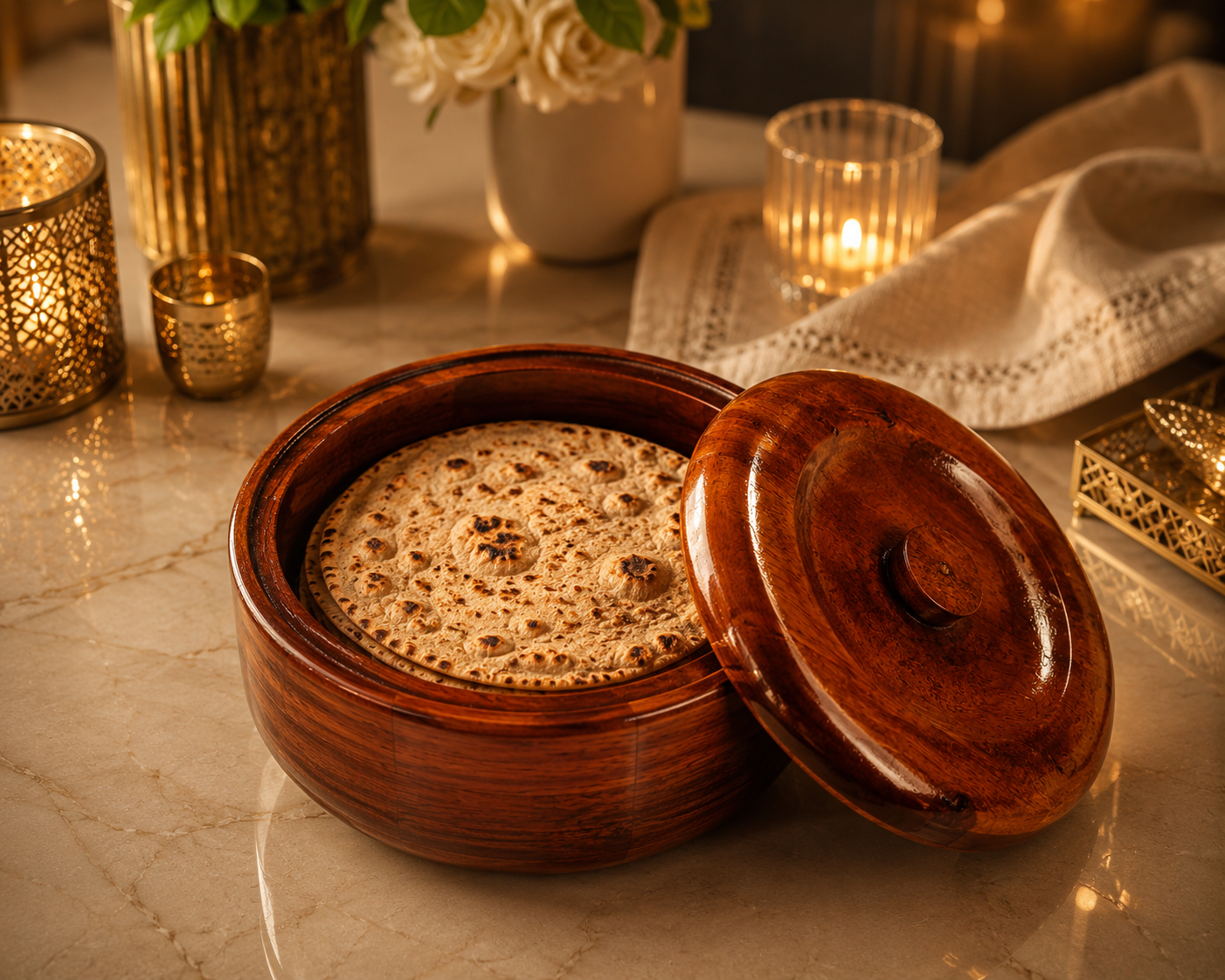Premium Wooden Roti Box with Lid | Insulated Chapati Storage Box for Kitchen & Dining Table | Traditional Casserole for Roti, Paratha & Puri