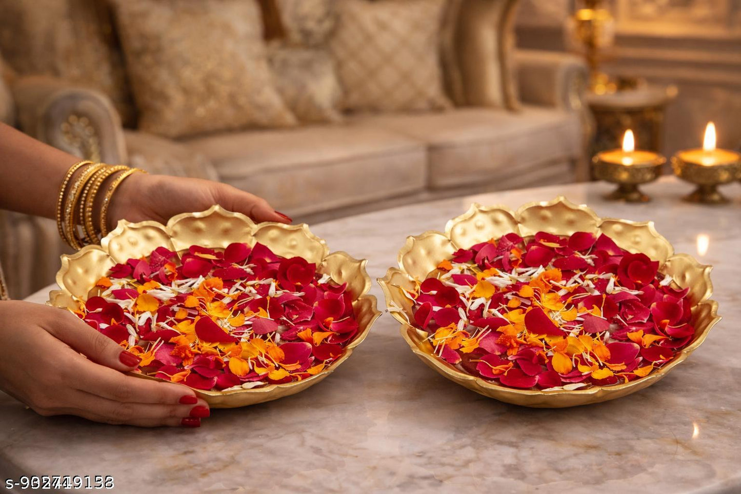 Set of 2 Metal Urli Bowls for Diwali Decoration | Decorative Floral Urli Set with Floating Flower Design for Pooja, Wedding Centerpiece & Luxury Home Decor