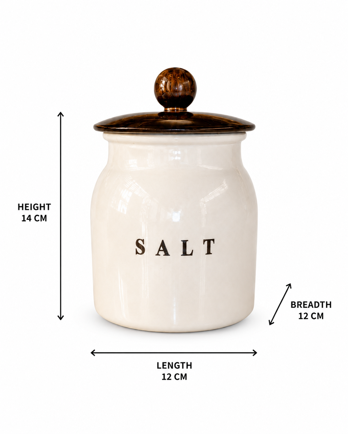 Glossy White Metal Salt Container with Black Lid – Premium Kitchen Salt Storage Canister for Countertop, Pantry & Spice Storage