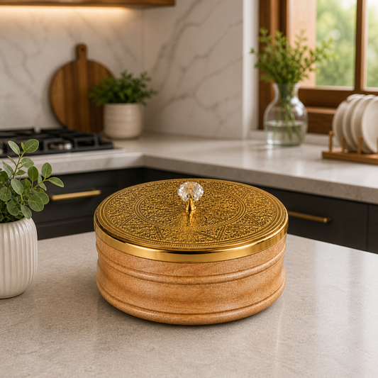 Natural Wood Roti Box with Luxury Designer Lid | Handcrafted Wooden Chapati Storage Container for Kitchen & Dining Table | Premium Bread Keeper and Insulated Flatbread Serving Box for Fresh Rotis