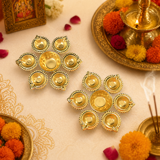Premium Metal Diya Set for Diwali & Pooja Decoration – Elegant Decorative Metal Diyas with Golden Finish for Mandir, Festive Table Decor, Traditional Oil Lamps & Spiritual Home Decoration