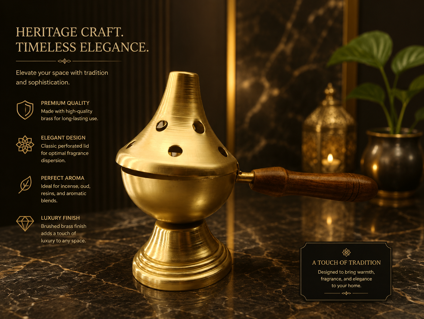 Metal Loban Burner with Wooden Handle for Puja
