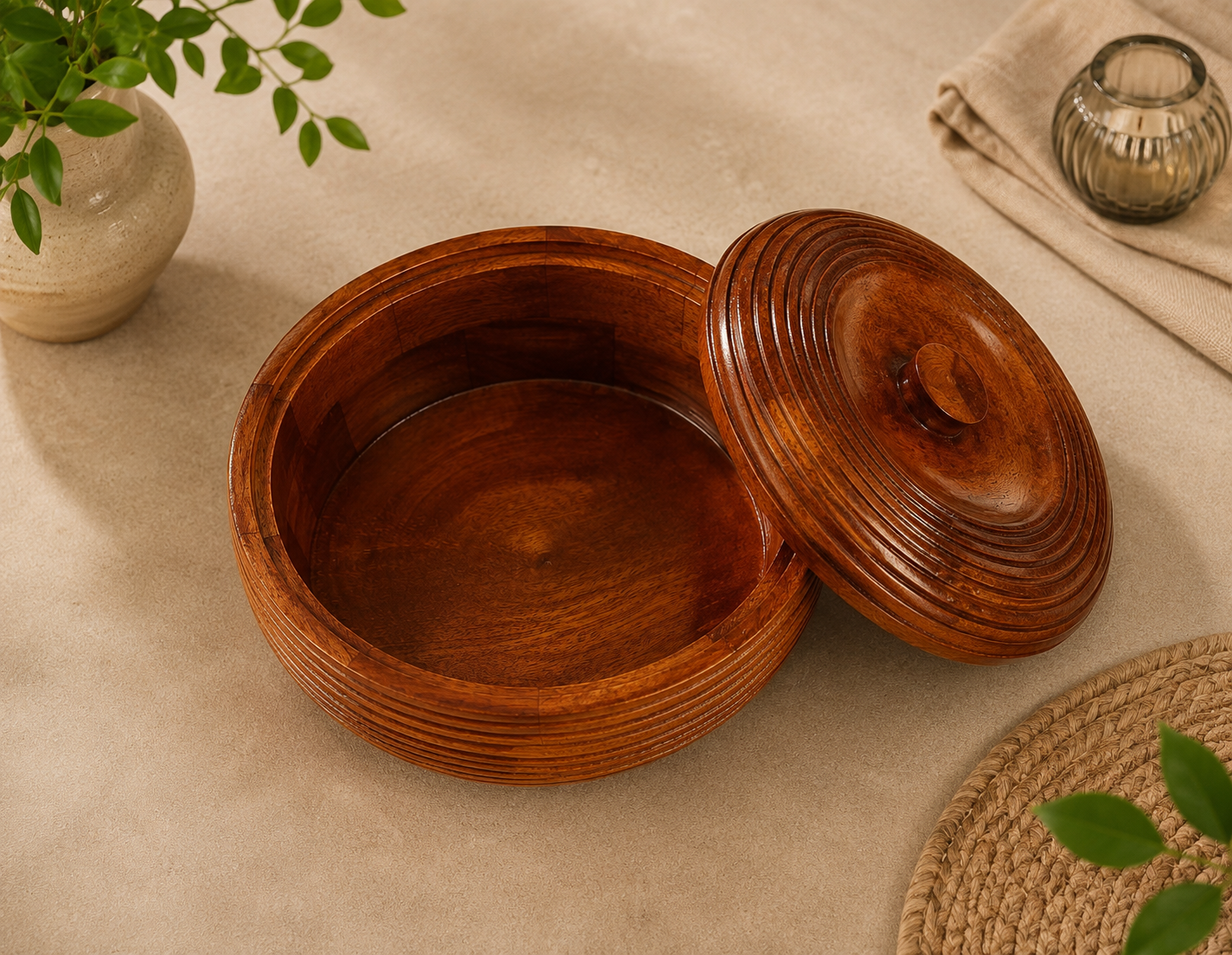 Premium Copper Brown Roti Box with Lid – Round Chapati Storage Container for Kitchen & Dining Table