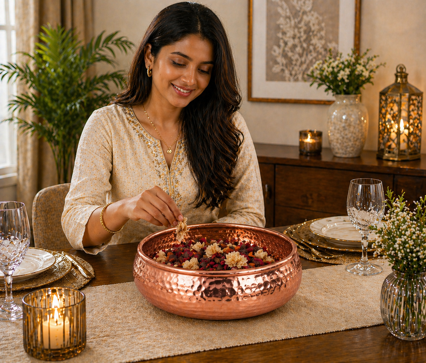 Elegant Copper Finish Metal Bowl for Home Decor | Decorative Centerpiece & Multipurpose Serving Bowl