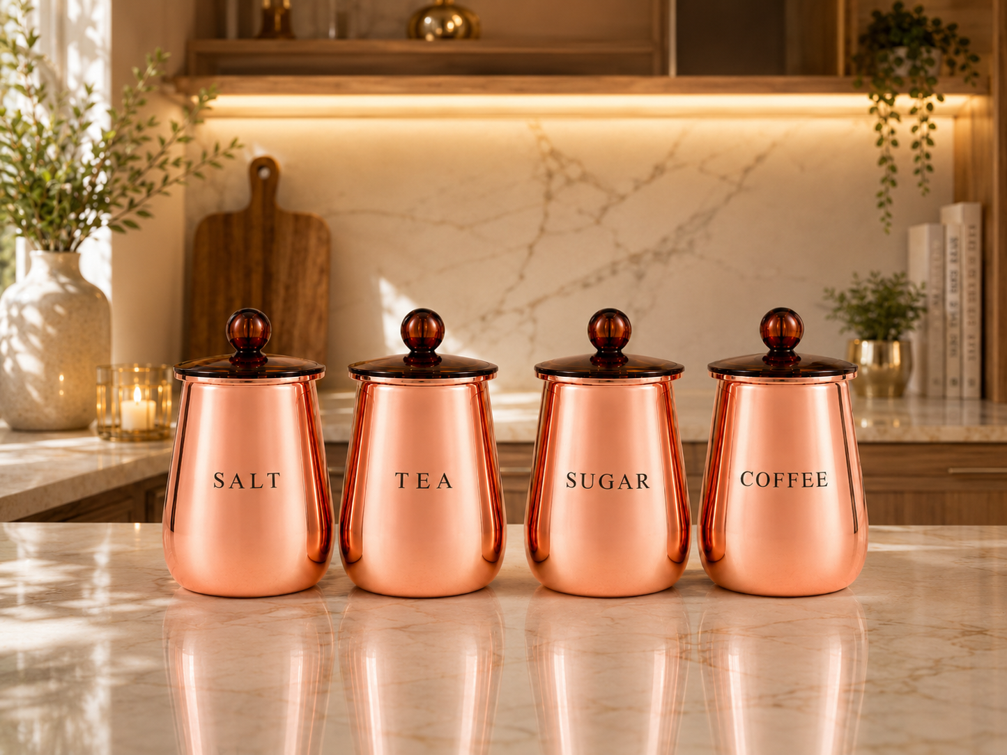 Premium Rose Gold Salt Tea Sugar Coffee Storage Containers with Lids – Set of 4