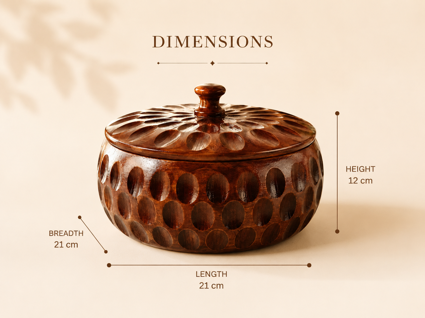 Handcrafted Wooden Roti Box with Lid – Carved Round Chapati Storage Container for Dining Table