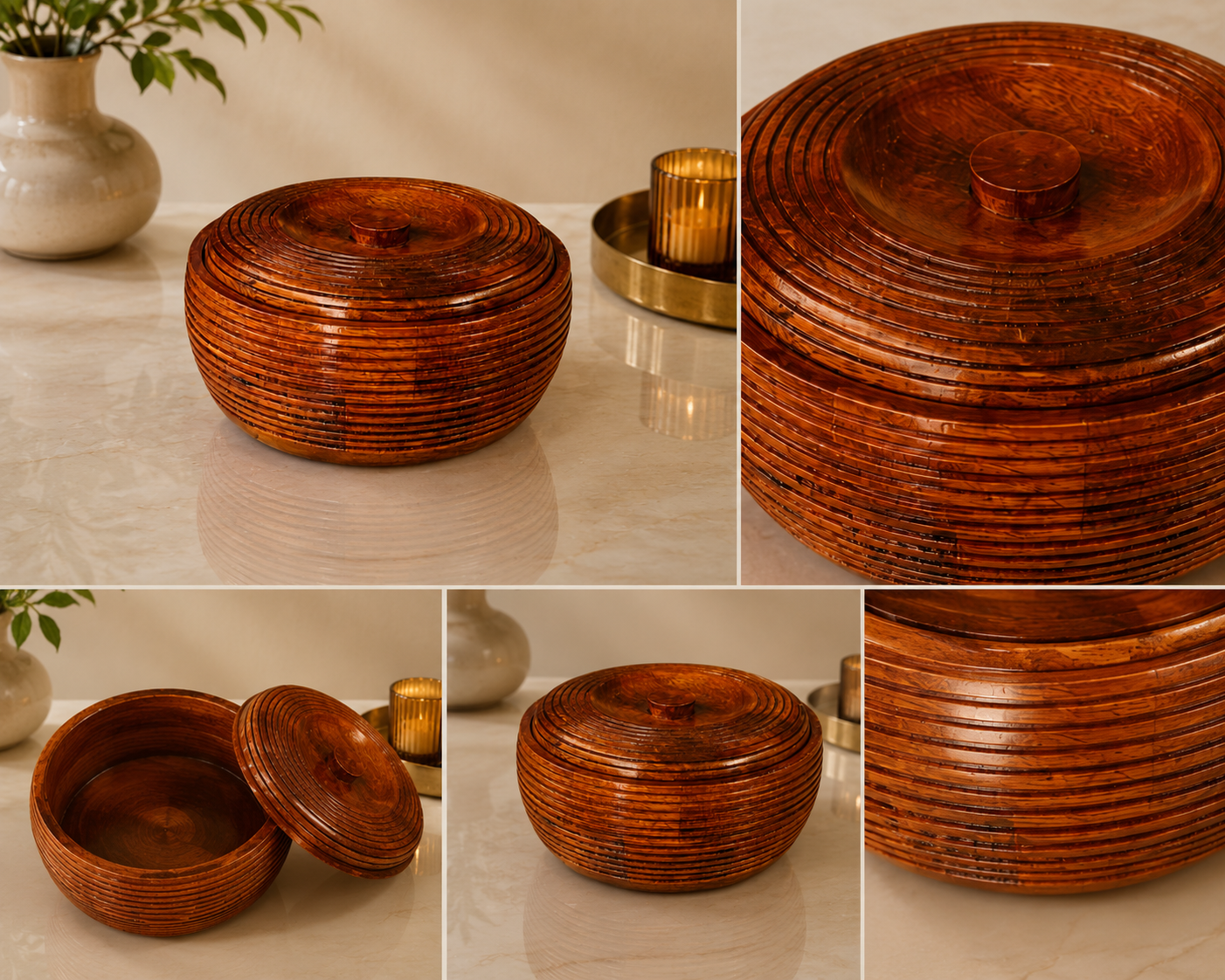 Premium Copper Brown Roti Box with Lid – Round Chapati Storage Container for Kitchen & Dining Table