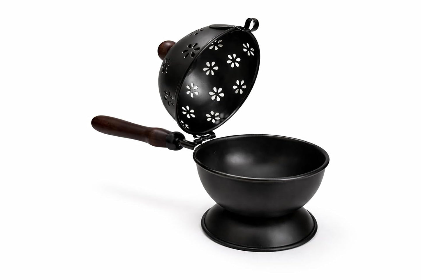Black Metal Loban Burner with Wooden Handle | Premium Dhoop Dani Incense Burner for Home, Pooja, Temple, Meditation & Aromatherapy | Decorative Kapoor Dani & Home Fragrance Diffuser