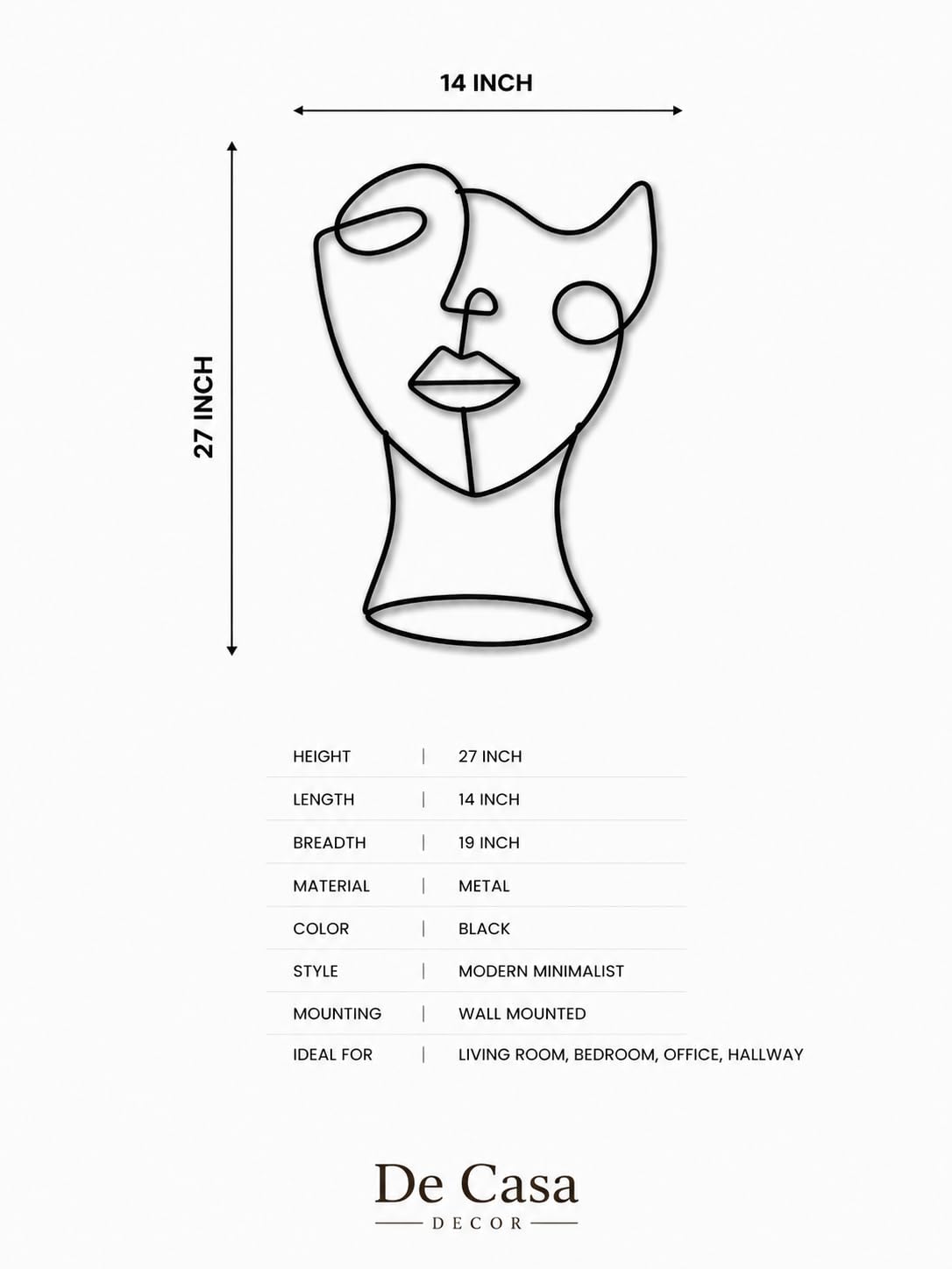Modern Metal Face Wall Decor | Abstract Human Face Sculpture | Minimalist Wall Hanging Art for Living Room, Bedroom & Office