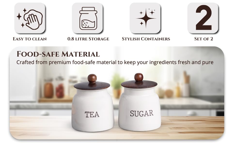 White Metal Tea & Sugar Canister Set | Compact Kitchen Storage Jars with Lid | Modern Countertop Organizer