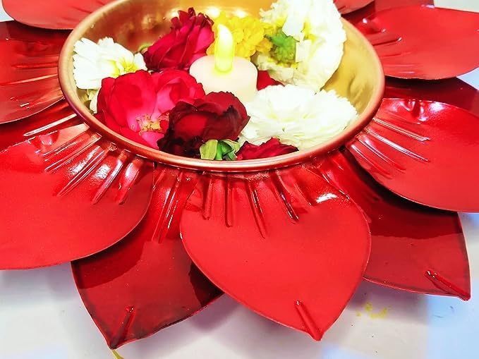 Elegant Lotus Urli Bowl for Festive Home Decoration – Luxury Metal Lotus Urli with Floral Design for Diwali, Pooja, Floating Candles, Table Centerpiece & Traditional Décor