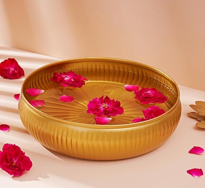 Luxury Decorative Bowl for Home & Table Decor – Elegant Gold Metal Serving Bowl for Floating Flowers, Candles, Potpourri, Centerpiece Decoration & Modern Dining Display