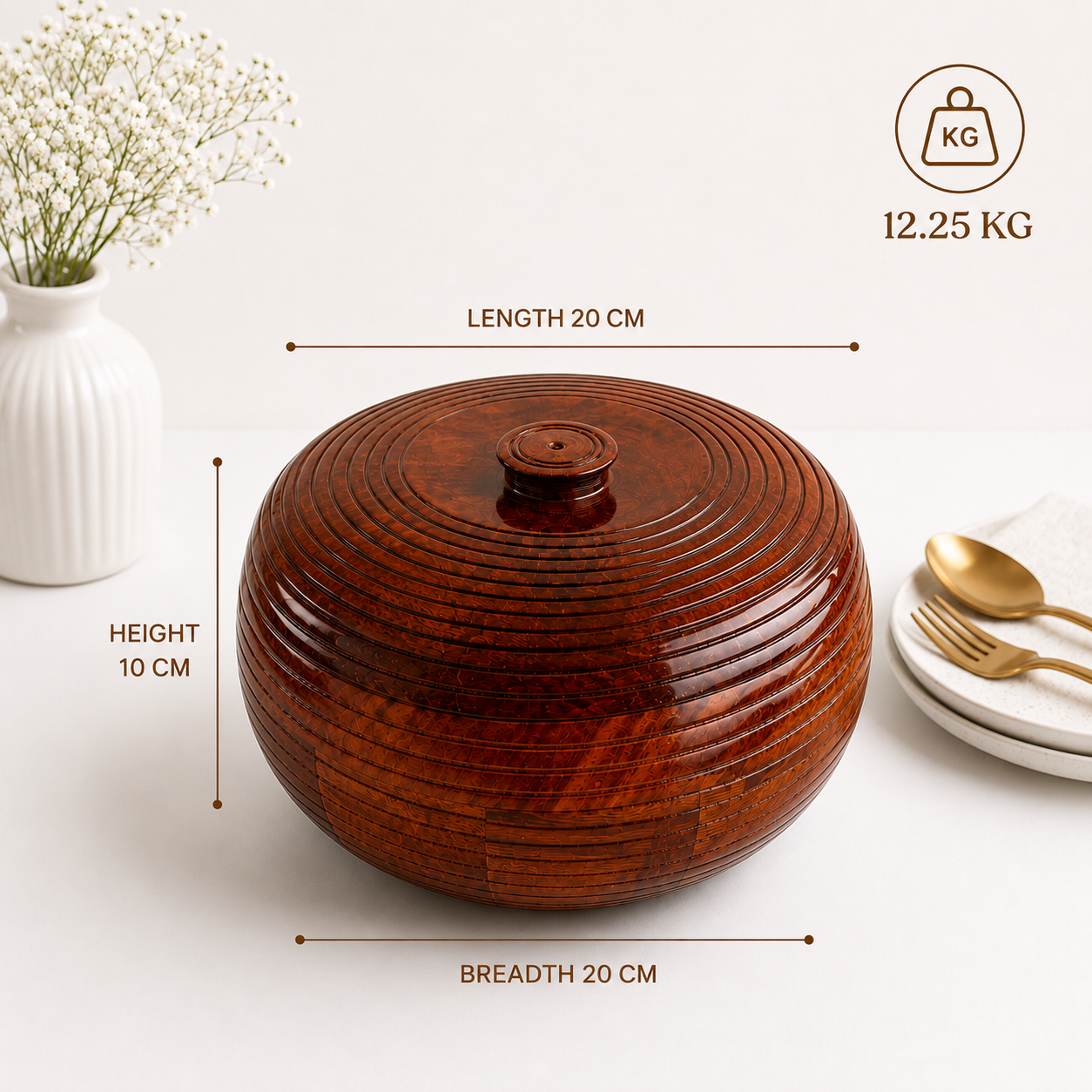 Premium Round Roti Box with Lid – Brown Chapati Storage Container for Kitchen and Dining Table