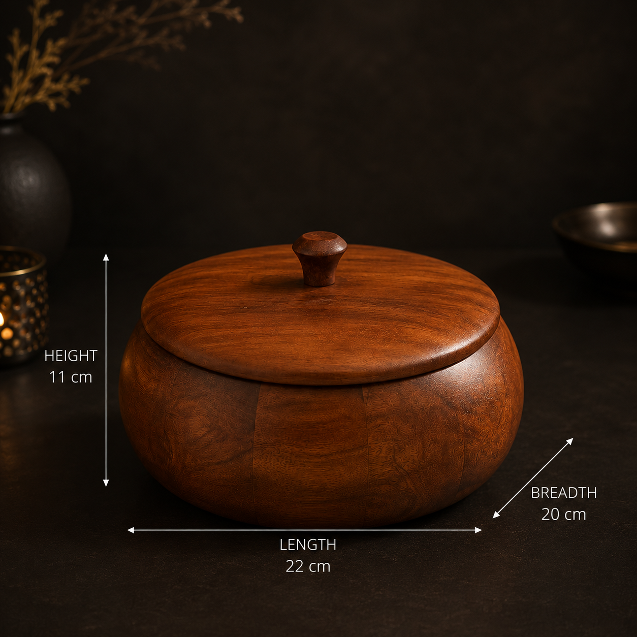 Premium Round Wooden Roti Box with Knob Lid for Chapati, Paratha and Bread Storage