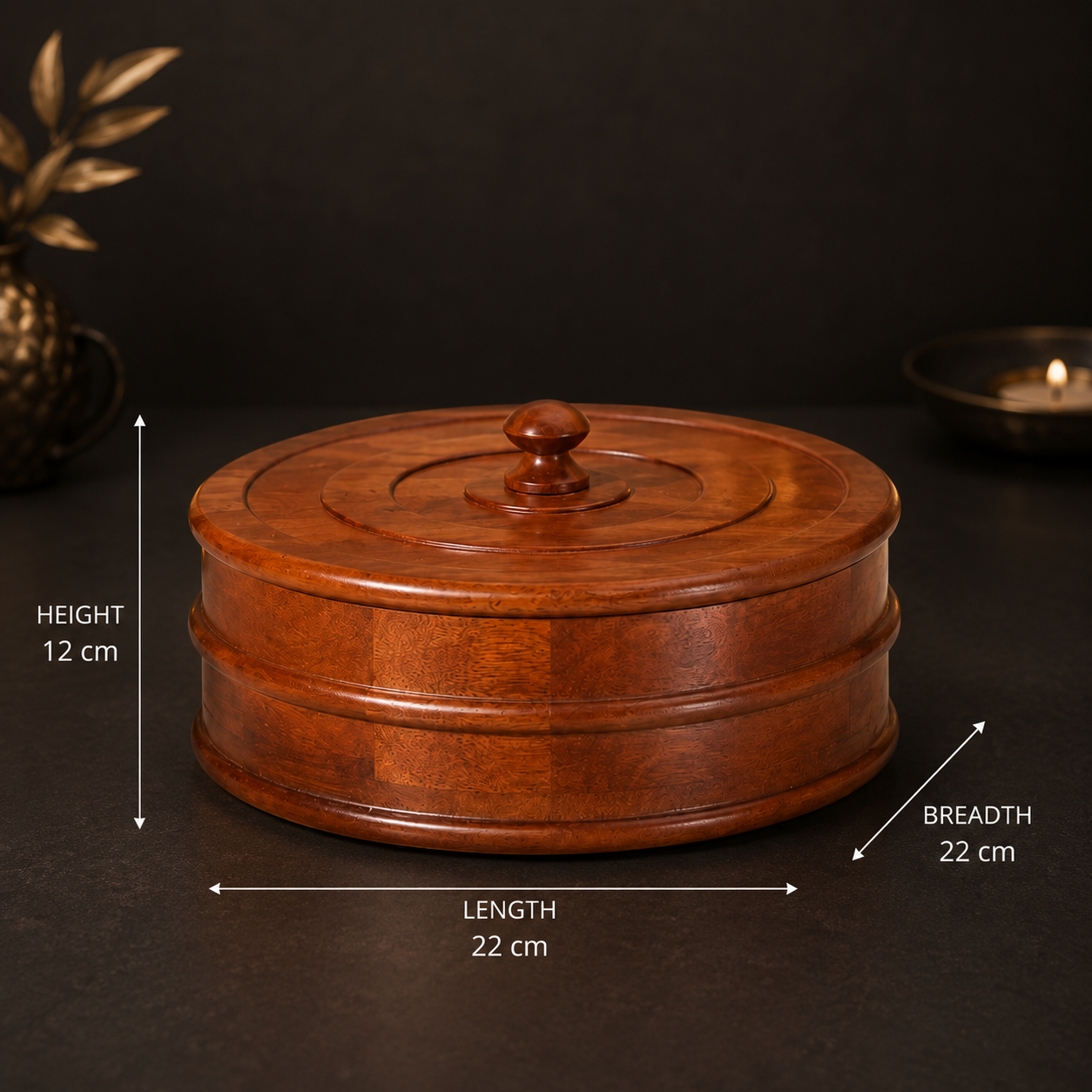 Premium Wooden Roti Box with Lid for Chapati, Paratha and Bread Storage
