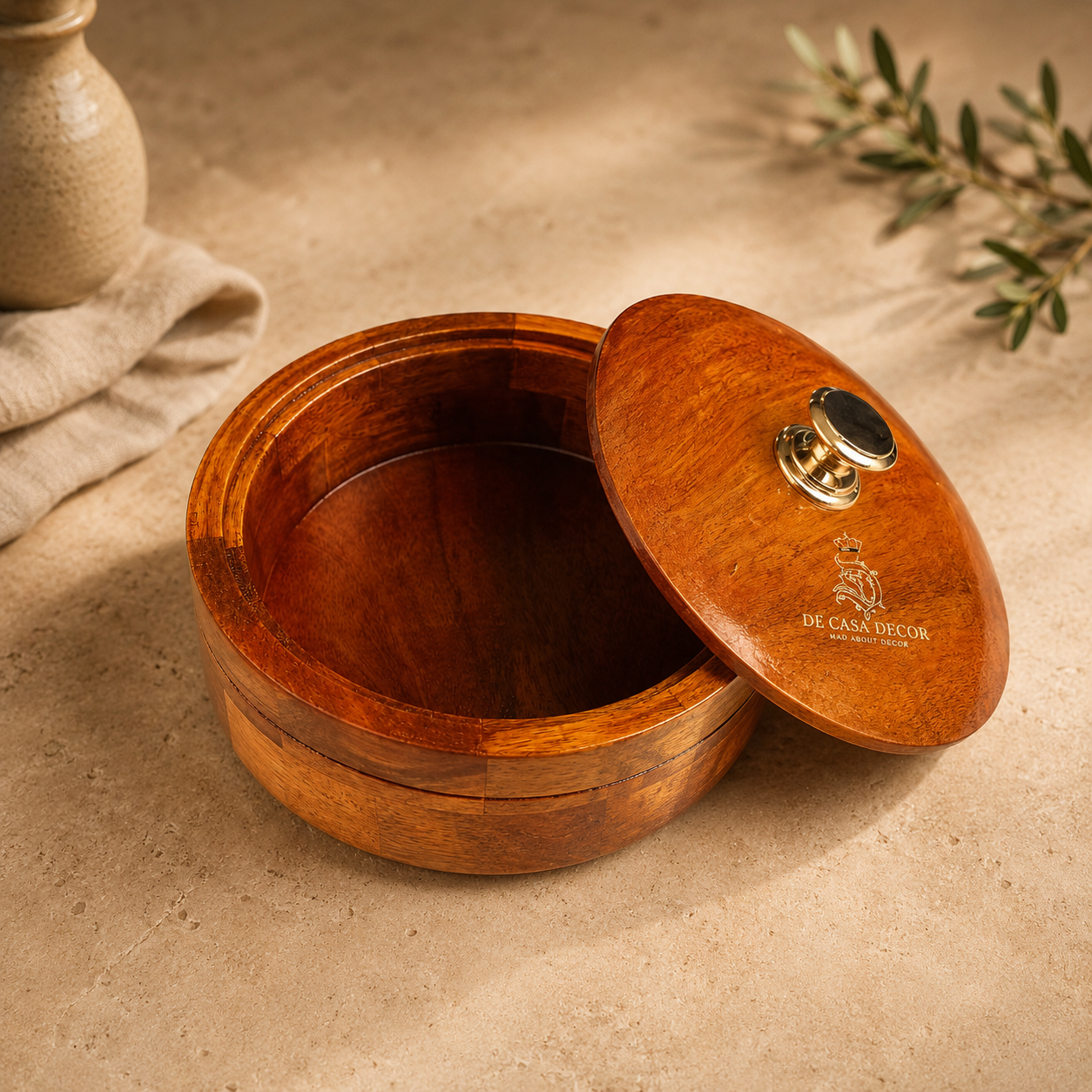 Premium Wooden Roti Box with Lid and Metal Knob for Chapati & Paratha Storage