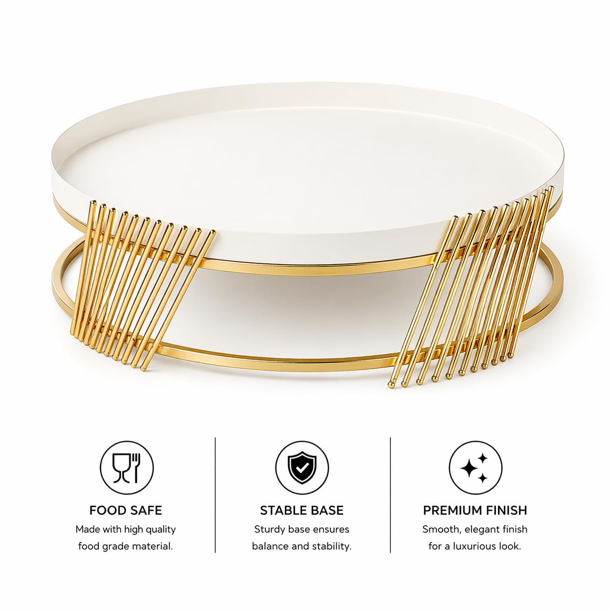 Metal Cake Stand with Gold Accent | Modern Round Dessert Display Tray | Luxury Serving Stand for Birthday, Wedding & Home Table Décor