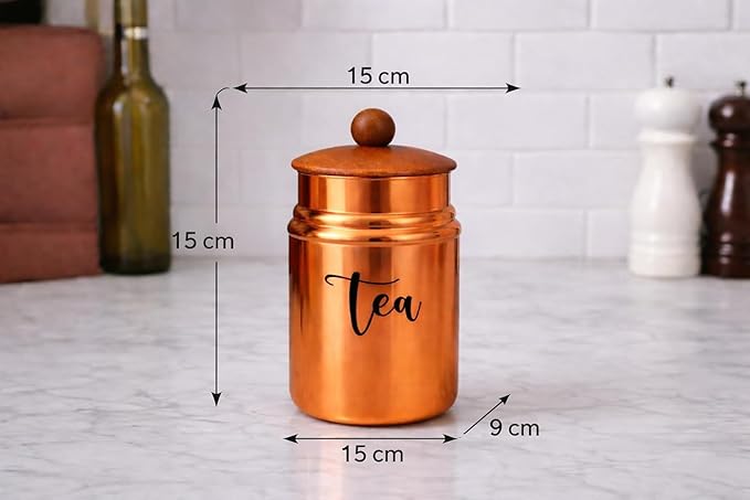Copper Metal Kitchen Canister Set with Wooden Lids – Tea, Sugar & Coffee Storage Containers, Airtight Countertop Jars for Modern Kitchen Decor