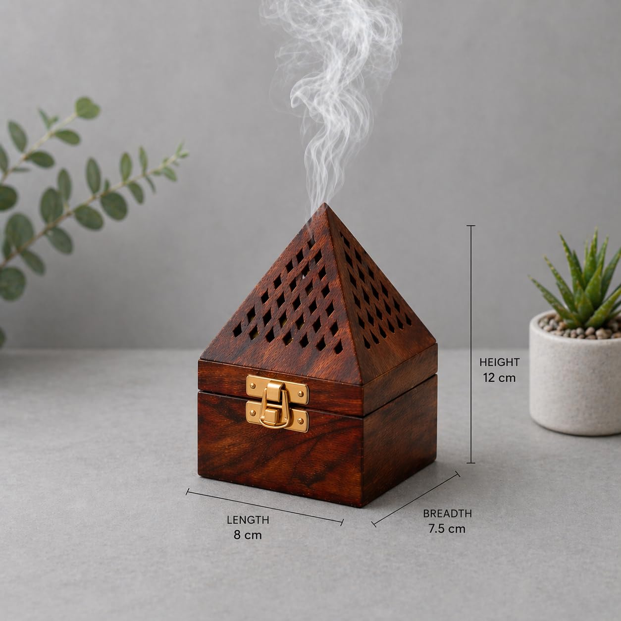 Wooden Incense Holder Box with Pyramid Design | Decorative Agarbatti Burner & Dhoop Stand for Home, Meditation and Puja Room | Aromatherapy Wooden Smoke Diffuser with Ash Catcher Storage