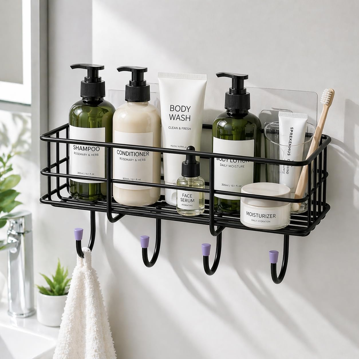 Wall Mounted Bathroom Shelf with Hooks