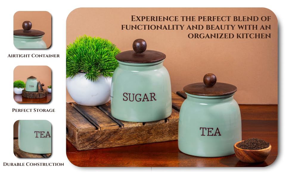 Metal Storage Containers Set | Tea Sugar Jars with Lid | Compact Kitchen Organizer for Countertop & Home Decor