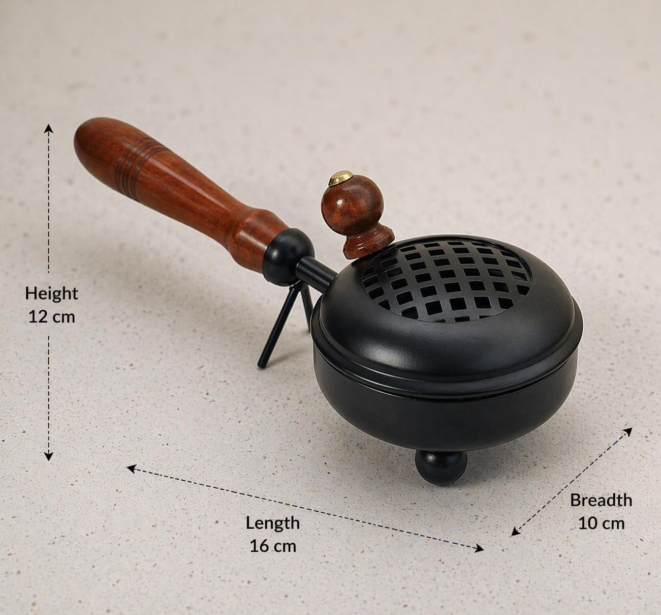 Metal Loban Burner with Wooden Handle | Black Dhoop Dani | Incense Burner for Home, Pooja & Aromatherapy
