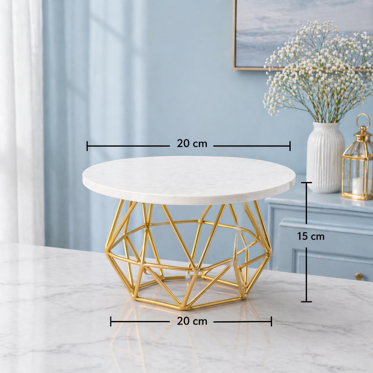 Designer Gold Cake Display Stand | Round Serving Platform with Artistic Metal Frame | Premium Dessert Holder for Parties & Home Styling