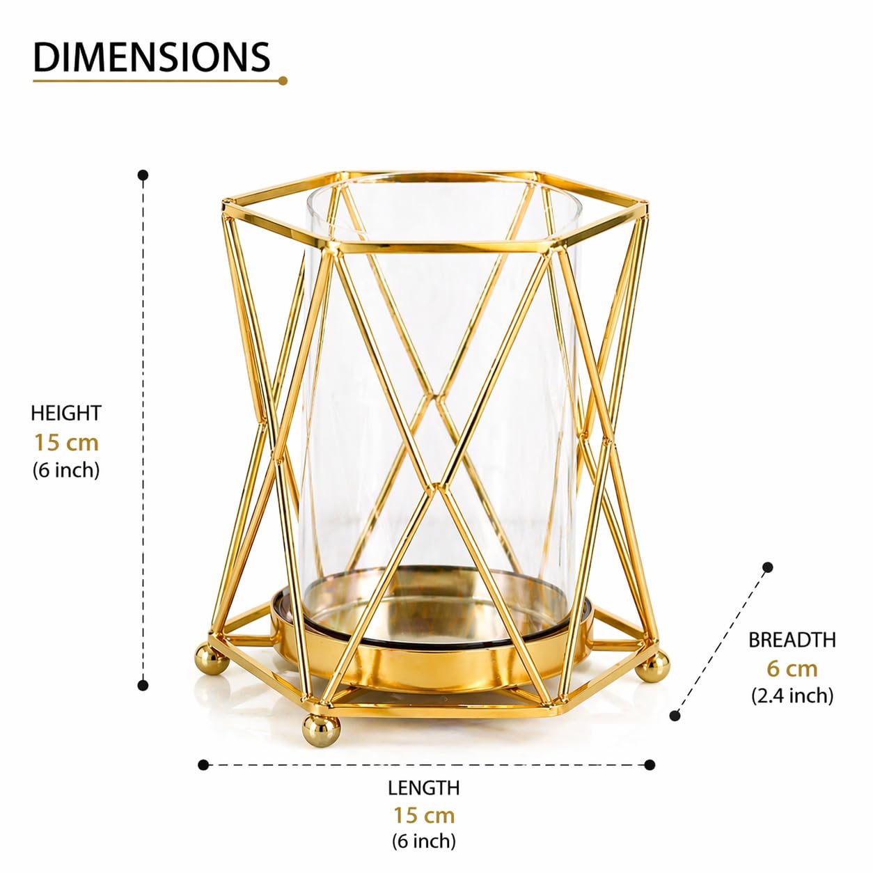 Luxury Gold Metal Vase with Crystal Glass | Modern Geometric Decorative Flower Vase for Living Room, Center Table & Home Decor