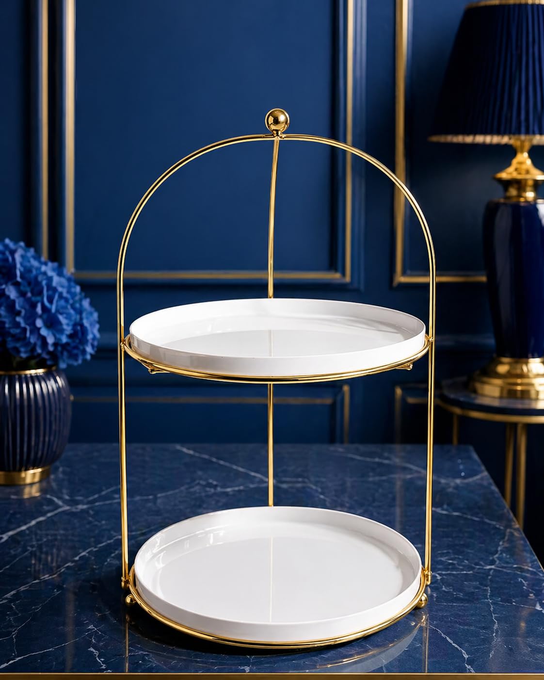 2 Tier Vanity Organizer Stand with White Trays