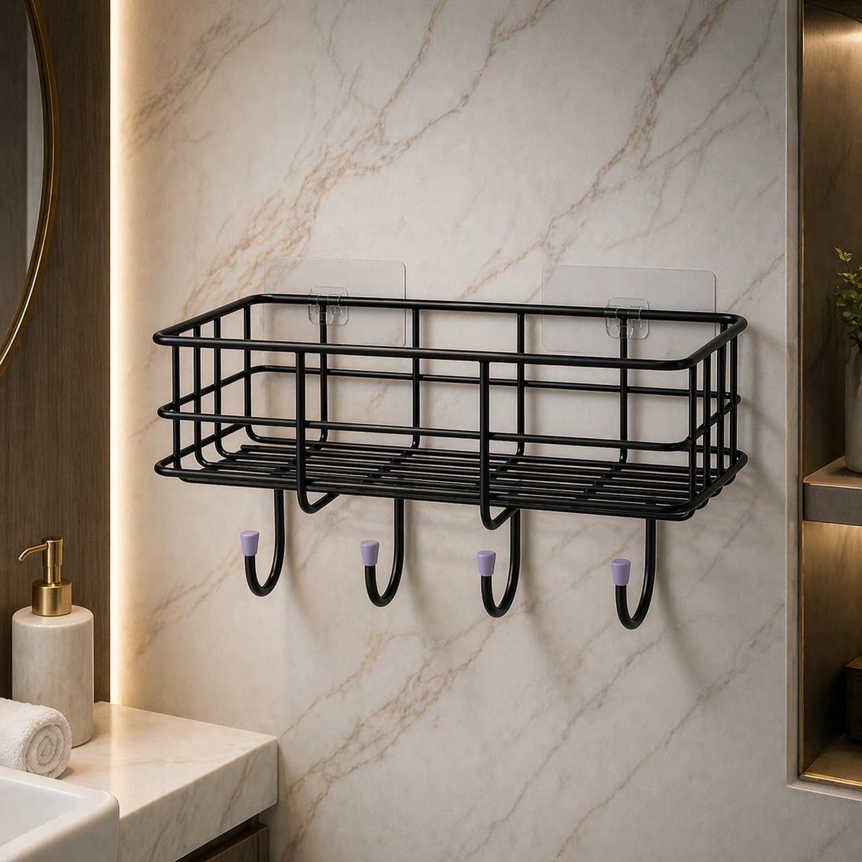 Wall Mounted Bathroom Shelf with Hooks