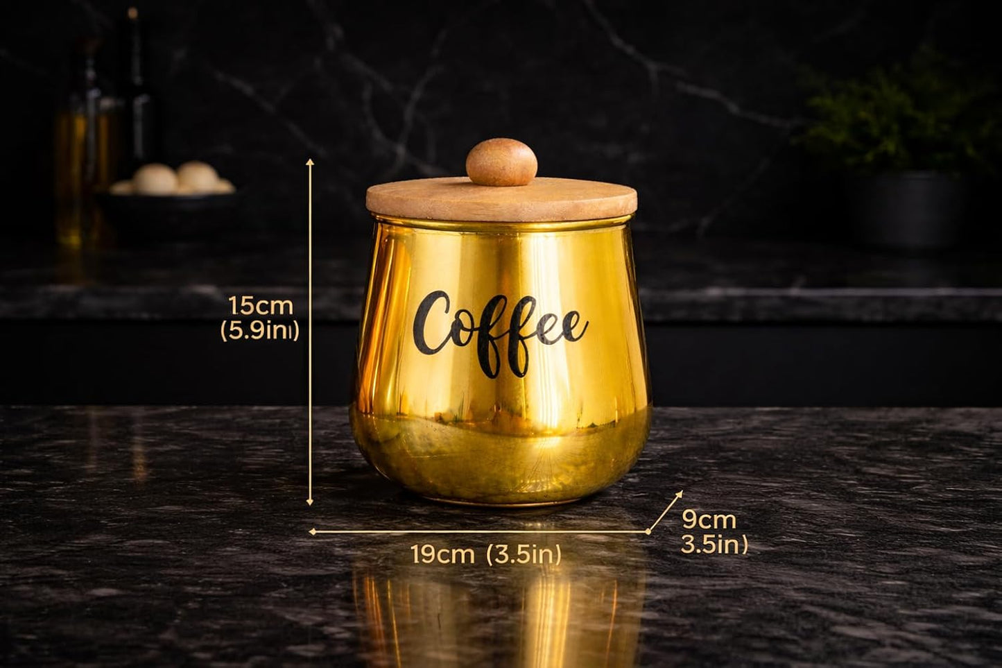 Metal Tea Coffee Storage Container Set with Wooden Lid | Airtight Kitchen Jar Set for Sugar, Tea & Coffee | Modern Home Decor Canister Set