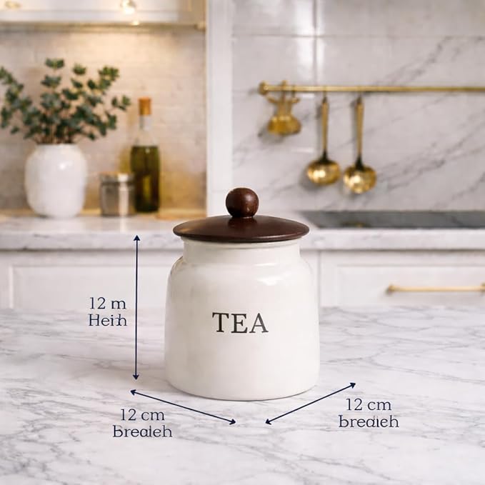 Premium White Metal Tea Coffee Sugar Container Set | Kitchen Storage Canisters with Lids |  Airtight Jars for Countertop & Pantry Organization