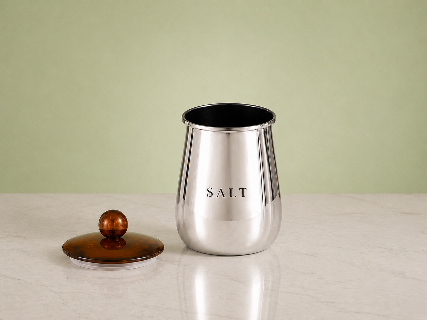 Premium Silver Metal Salt Storage Container with Decorative Knob Lid for Kitchen Counter