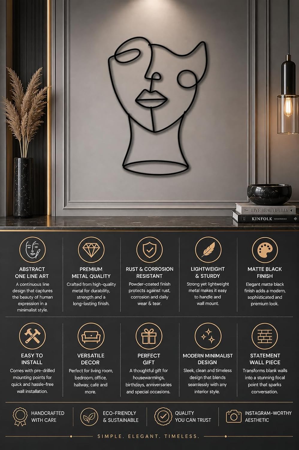 Modern Metal Face Wall Decor | Abstract Human Face Sculpture | Minimalist Wall Hanging Art for Living Room, Bedroom & Office