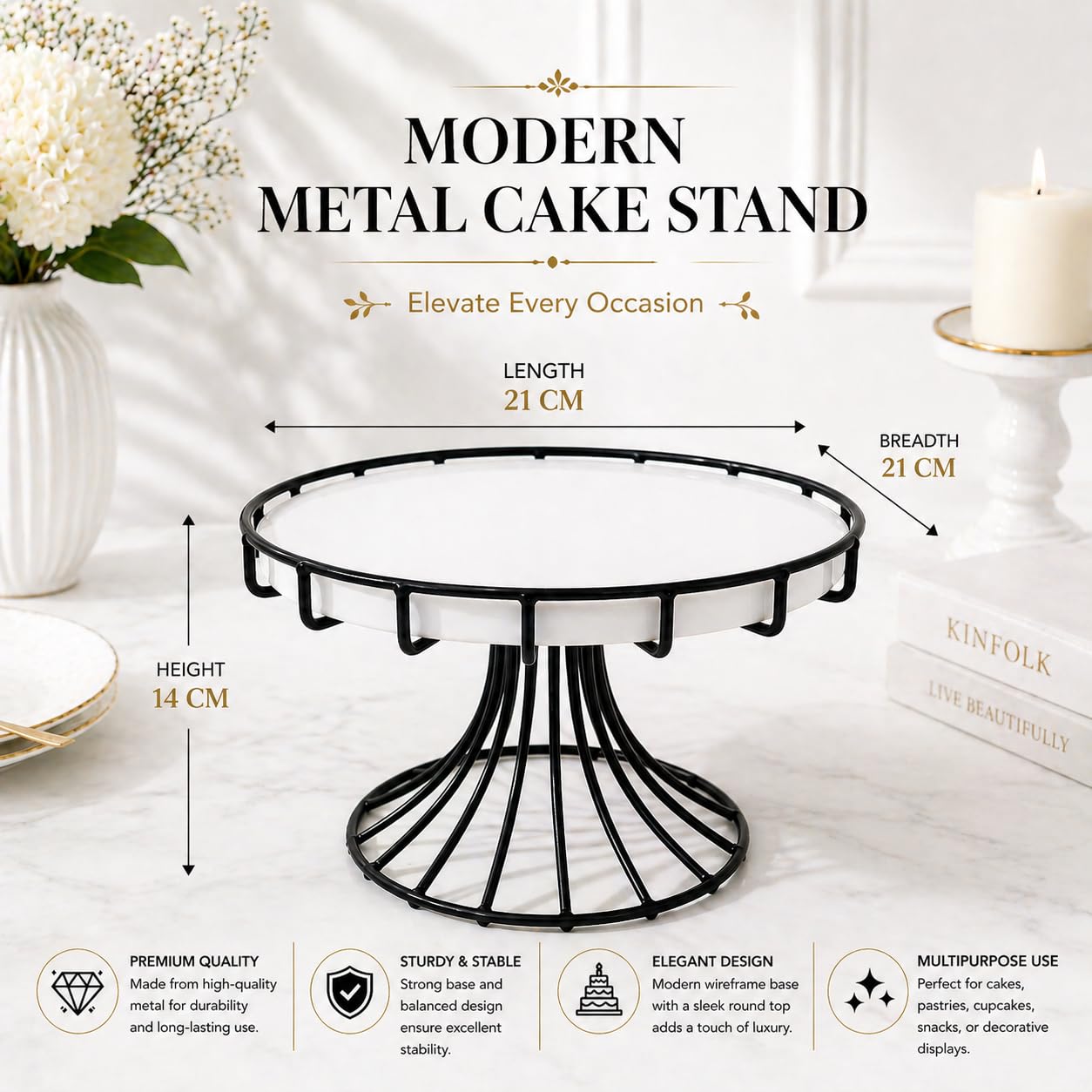 Modern Metal Cake Stand | Elegant Round Dessert Display Stand | Premium Pedestal Cake Holder for Parties, Weddings & Home Decor