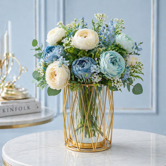 Luxury Gold Vase | Modern Geometric Metal & Glass Decorative Flower Vase for Elegant Home Styling